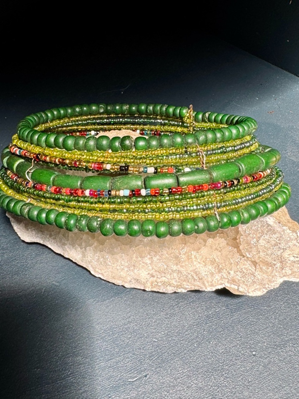 Green Beaded Coil Choker Necklace- Unbranded